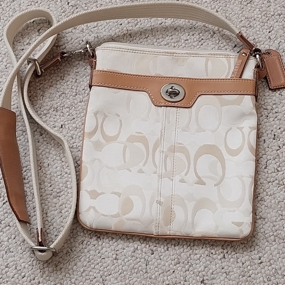 Coach Beige and Tan Signature Crossbody Bag